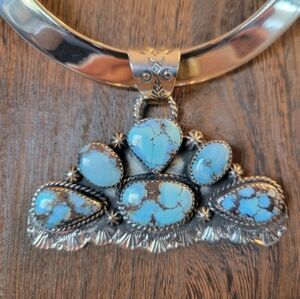 Native American Sterling Silver and Golden Hills Turquoise Pendant Necklace